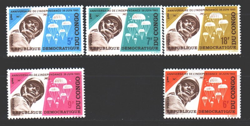 Kinshasa. 1965. 235-39. 5 years of independence Parachute Militaria. MNH.