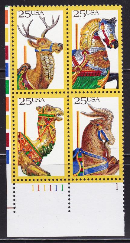 United States 1988 Folk Art Series Carousel Animals Plate Number Block (4) VF/NH