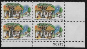 1977 First Civil Settlement Plate Block Of 4 13c Postage Stamps, Sc#1725, MNH,OG