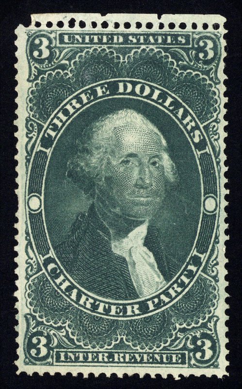 B302 U.S. Revenue Scott R85c $2 Charter Party green top margin single uncanceled