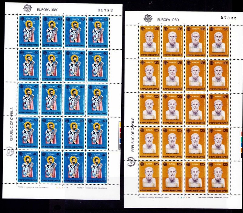 CYPRUS 1980 Scott Catalog # 533-534 Holy Cross RELIGIOUS SHEETS of 20 MNH