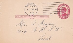 U.S. Washington Cancel 1913 Programme McKinley Postal Card Local Ref 44581