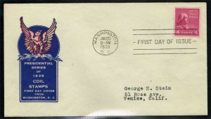 US FDC 1939 Presidential Issue,Scott # 843 Coil Stamp on CACHET FIRST DAY COVER