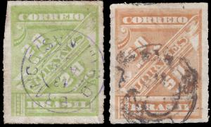 Brazil 1889 Sc P11, 12 UF rouletted newspaper stamps