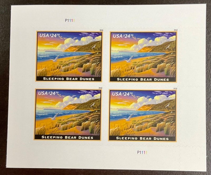 5258 $24.70 Sleeping Bears Dune Priority Mail MNH Sheet of 4 FV $98.80  2018 