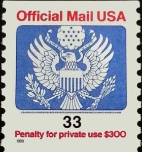 1999 33c Eagle Official Mail USA Red & Blue, Coil Scott O157 Mint F/VF NH