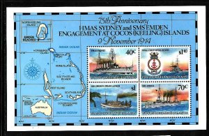 Cocos (Keeling) Is.-Sc#210e-unused NH sheet-Ships-Naval Engagement-HMAS Sydney-S