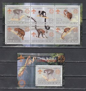 Benin, 2002 Cinderella issue. Tree Climbers Fauna sheet & s/sheet. Scout Logo. ^