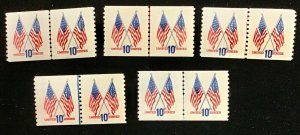 1519 Crossed Flags  MNH 10 cent   Lot of 5 complete Line Pairs   Issued 1973