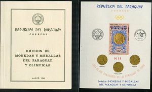 PARAGUAY OLYMPIC MONEY & MEDALS DELUXE PERF S/S IN FOLDER W/INTERLEAF  MINT NH