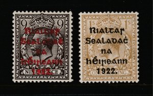 Ireland a GB 9d & 1/-  MH with 1922 etc overprint