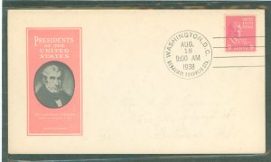 US 814 1938 9c Harrison (presidential/prexy series) single on an unaddressed first day cover with an Ioor cachet.