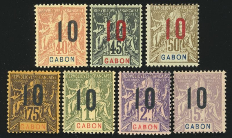 GABON Sc 78-84 F-VF/MH - 1912 Navigation & Commerce with surcharges - See Descr