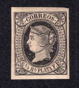 Cuba 1864 1/4r p black on buff Isabella II, Scott 17 MH, value = $250.00