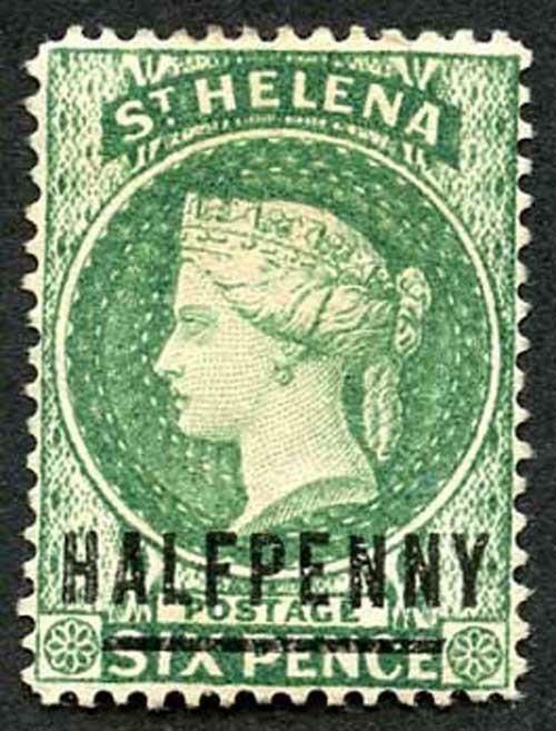 St Helena SG34 1/2d Emerald Green words 17 mm wmk Crown CA un-used (no gum)