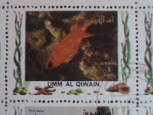 ​UNN AL QIWAIN :MARINE LIFE-TROPICAL FISHES STAMPS CTO LARGE FULL SHEET VF