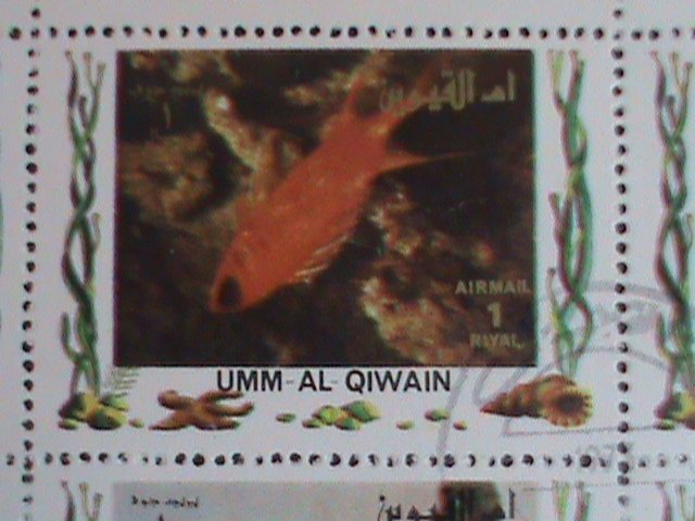 ​UNN AL QIWAIN :MARINE LIFE-TROPICAL FISHES STAMPS CTO LARGE FULL SHEET VF