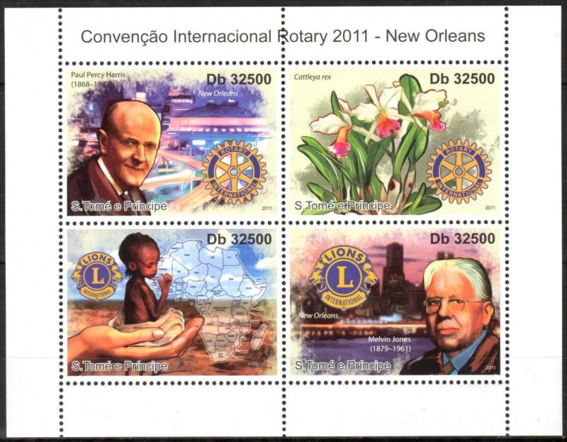 Sao Tome and Principe 2011 Rotary Lions Club sheet of 4 MNH