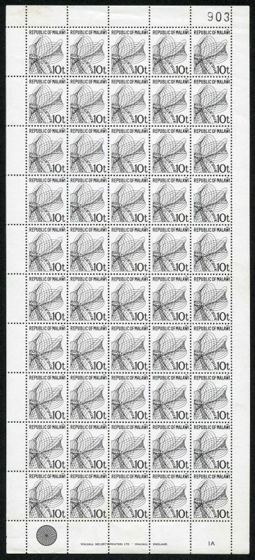 Malawi SG D22 10t Post Due Sheet of 50 Cat 200 pounds as singles