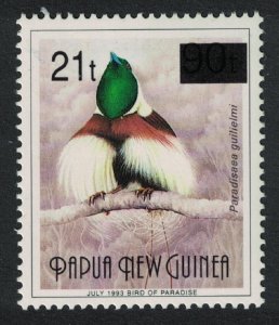 Papua NG Bird of Paradise Thin Ovpt '21t' on Small '90t' 1995 MNH SG#756