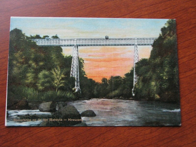 Netherland Indies Postcard Unused 1907-15 Java Batavia River Bridge Tram Rail