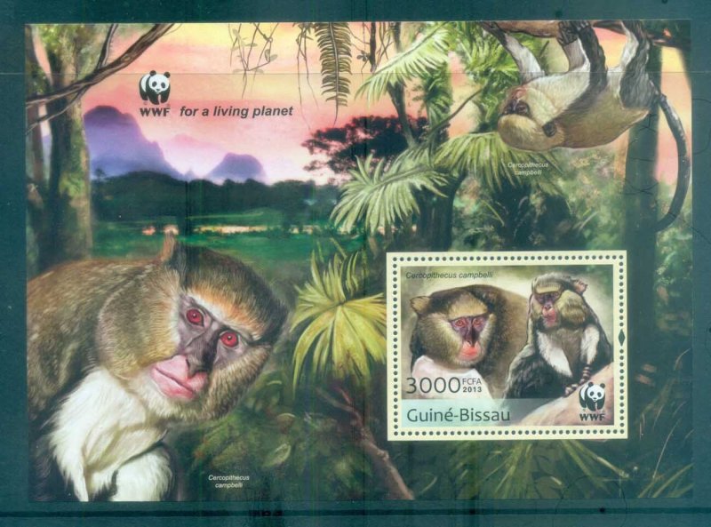 Guinea Bissau 2013 Wildlife, Primates, Monkey, WWF, MS MUH GB13220b