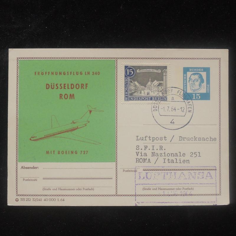 ZS-O956 GERMANY - Lufthansa, Dusseldorf To Rome Italy 1964 Ffc Cover