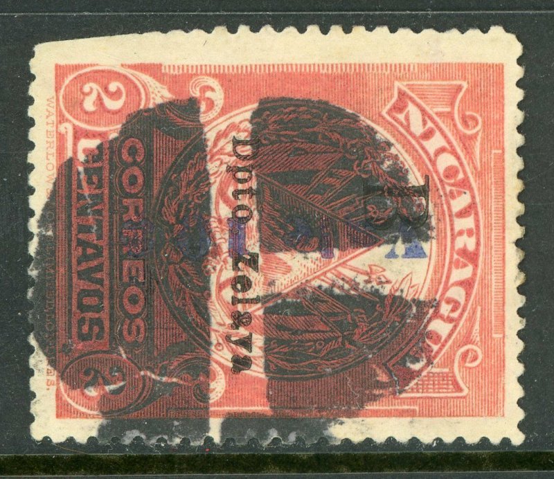 Nicaragua 1907 Bluefields Waterlow 10¢/2¢ Rose Reading Down VFU  C861 ⭐⭐⭐⭐⭐
