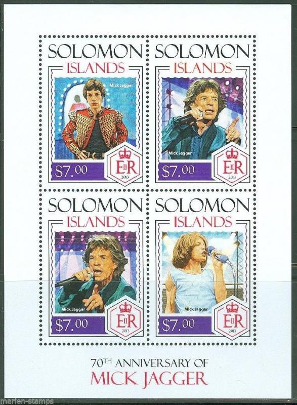 SOLOMON ISLANDS  2014 75th BIRTH ANNIVERSARY OF MICK JAGGER SHEET  MINT NH