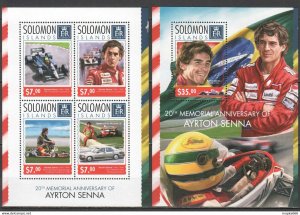 2014 Solomon Islands Ayrton Senna Formula 1 F1 #2567-71 1+1 ** Ls278