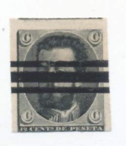 Spain 1870. King Amadeo. 12 Cents de Peseta, imperf. Unissued /bar cancellation