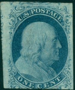 US #7v 1¢ blue, type II, Plate 3, og, LH, scarce & VF, PSE cert Scott $2,000+