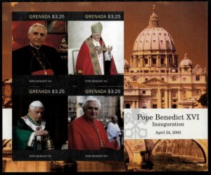Grenada 2015 - Pope Benedict XVI - Sheet of 4 IMPERF Stamps - Scott #4069 - MNH