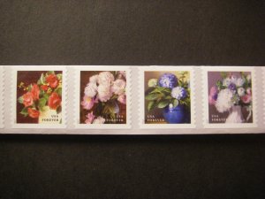 Scott 5233-36 or 5236a, Forever Flowers from the Garden, Strip of 4, MNH Coil