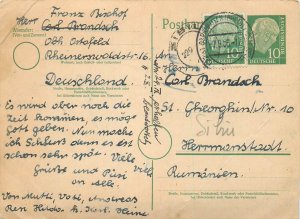 E0061 German postal card 10 Deutsche Bundespost stamps Angschede - Sibiu 1956