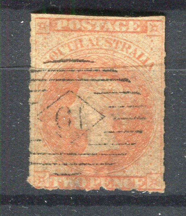 AUSTRALIA; SOUTH AUS. 1860s classic QV Rouletted issue used Shade of 2d. value