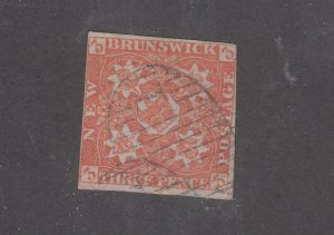 NEW BRUNSWICK # 1 3d RED IMPERF FAINT GRID CANCEL CAT VALUE $700