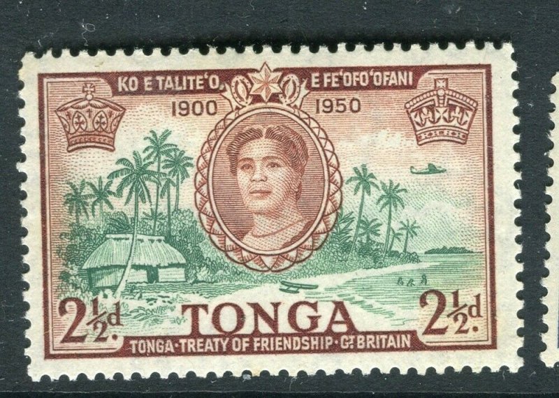 TONGA; 1951 early QEII issue fine Mint hinged 2.5d. value 