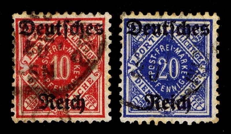 1920 GERMAN STATES #O60 & O62 - WURTTEMBERG OVERPRINTS- F/VF+ - $13.50 (E#2148)