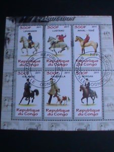 CONGO STAMP:2011- BEAUTIFUL WORLD FAMOUS HORSES CTO-FULL SHEET   VERY FINE