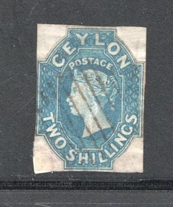 Ceylon #13        F, Used, 2sh blue, Repaired Corner, CV $1400.00 .....  1290014