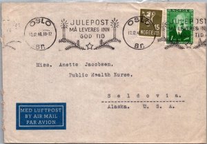 SCHALLSTAMPS - NORWAY 1946 POSTAL HISTORY AIRMAIL COVER ADDR USA SLOGANCANC OSLO