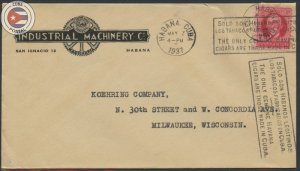 Cuba 1937 Industrial Machinery Company Advertising Cover to USA | CU20232