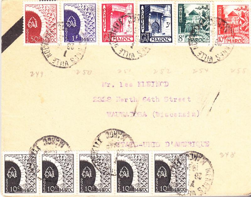 French Morocco #248 x 5, 249,250,251,252,254,& 255  on Cover