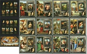 CENTRAL AFRICAN 2011 PAINTINGS BY RAPHAEL 2 SHEETS OF 6 STAMPS & 13 S/S MNH