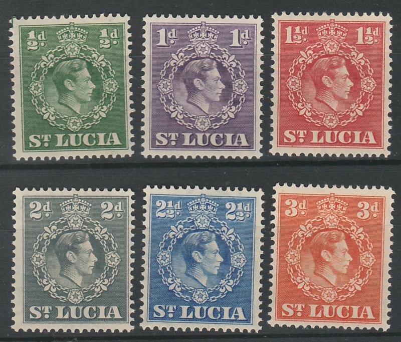 ST LUCIA 1938 KGVI RANGE TO 3D PERF 14.5 X 14 