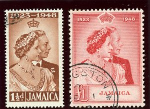 Jamaica 1948 KGVI Silver Wedding set complete VF used. SG 143-144. Sc 138-139.