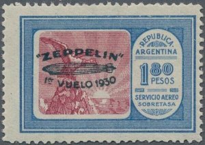 MOMEN ARGENTINA SC #C29 GREEN OVPT ZEPPELIN 1930 MINT OG LH SIGNED LOT #66757-1*