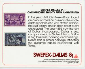 Souvenir Card Swepex- Dallas 1981  ASDA