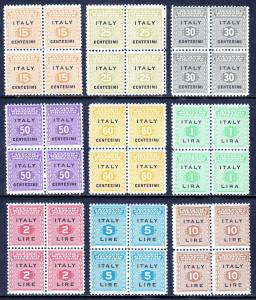 ITALY — SCOTT 1N1-1N9 — 1943 ALLIED MILITARY OCC. SET— MNH BLOCKS/4 — SCV $76.40